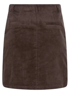 Jupe courte en coton chocolat unie coupe ajustée et fermeture à boutons
