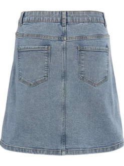 Jupe courte en coton mélangé bleue effet délavé avec une coupe trapèze