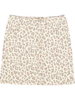 Jupe courte en coton à motif léopard imprimé avec une fermeture à boutons