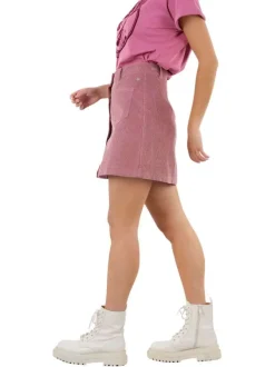Jupe courte en coton rose en velours avec une coupe droite et une taille haute