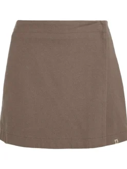 Jupe courte en coton taupe unie avec une coupe droite et logo iconique