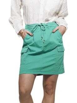 Jupe courte en coton verte unie avec coupe droite et ceinture élastiquée