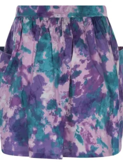 Jupe courte en coton violet tachetée avec une coupe évasée et 2 poches latérales