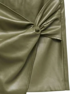 Jupe courte kaki uni avec fermeture à glissière et effet drapé