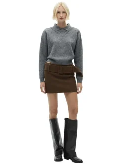 Jupe courte kaki unie à coupe mini-jupe avec ceinture et boucle ton sur ton