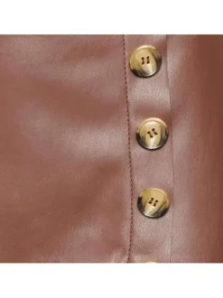 Jupe courte marron unie coupe portefeuille avec boutons