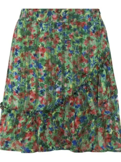 Jupe courte multicolore coupe droite plissée et fluide avec imprimé fleuri