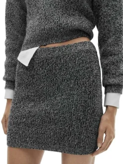 Jupe courte noire d'aspect chiné avec taille élastiquée en mailles