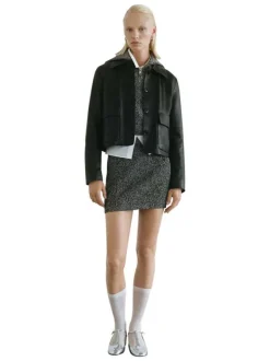 Jupe courte noire d'aspect chiné avec taille élastiquée en mailles