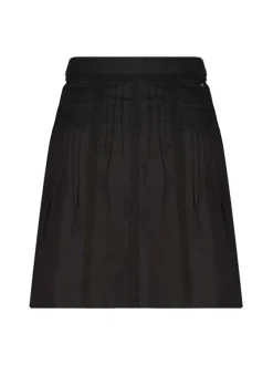 Jupe courte noire en coton unie avec une coupe droite fluide et des broderies en dentelle