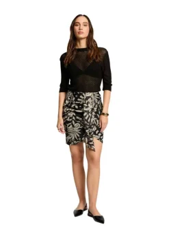 Jupe courte noire et blanche à coupe ajustée avec motif fleuri imprimé