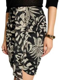 Jupe courte noire et blanche à coupe ajustée avec motif fleuri imprimé