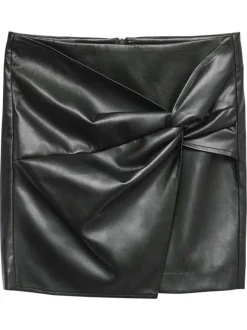 Jupe courte noire unie avec fermeture à glissière et effet drapé