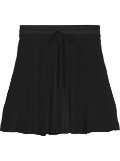 Jupe courte noire unie avec un lien à nouer et une taille élastiquée