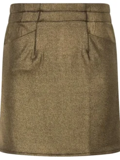 Jupe courte or à lurex avec une coupe droite et une taille élastiquée