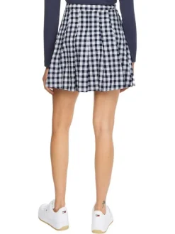 Jupe courte Pleated Mini Skirt en coton blanche vichy avec une coupe évasée