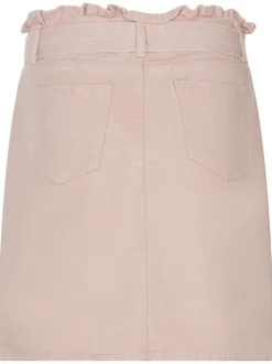 Jupe courte rose en jean coupe droite avec 4 poches