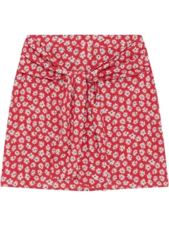 Jupe courte rouge à coupe droite pourvue d'une taille semi-élastiquée