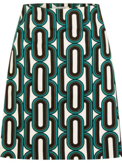 Jupe courte verte en coton à motifs géométriques avec une coupe trapèze et zip