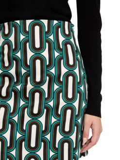 Jupe courte verte en coton à motifs géométriques avec une coupe trapèze et zip