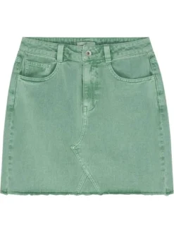 Jupe courte vert en jean avec une coupe droite et un patch d'authenticité