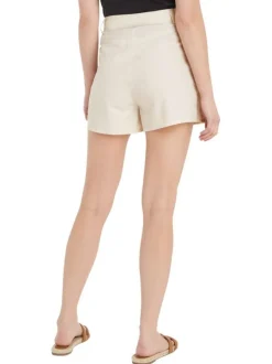 Jupe en coton mélangé beige unie avec une coupe courte et 4 passants