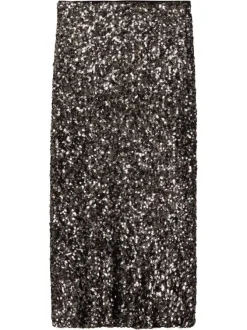 Jupe longue anthracite avec sequins all-over à coupe droite et zip