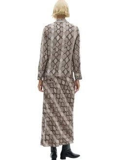 Jupe longue beige à imprimé serpent all-over et à coupe droite