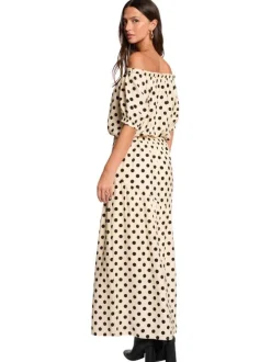 Jupe longue beige à motifs pourvu d'une coupe évasée et d'une taille haute