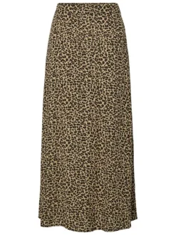 Jupe longue beige pourvu de motif animalier avec une coupe fluide