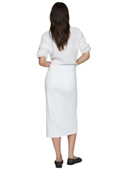 Jupe longue en coton blanche en jean avec une coupe midi et une fente