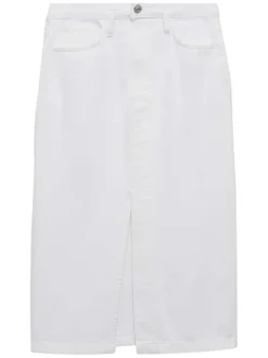 Jupe longue en coton blanche en jean avec une coupe midi et une fente