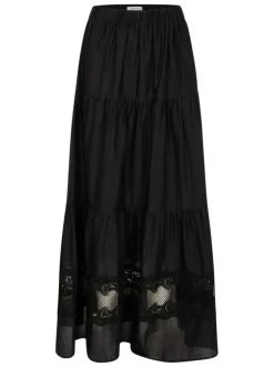 Jupe longue esprit bohème en coton noire unie pourvue d'une coupe évasée