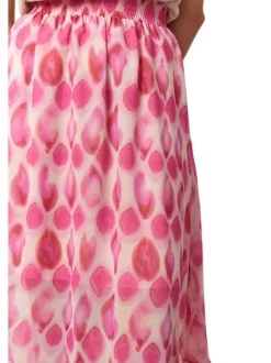 Jupe longue Feeling rose imprimé abstrait avec une coupe asymétrique