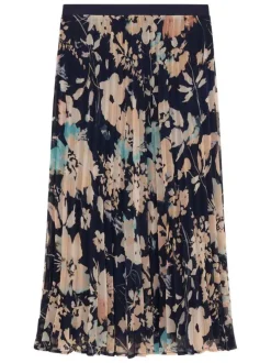 Jupe longue marine avec des motifs floraux et une coupe fluide