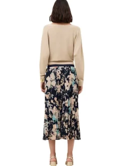 Jupe longue marine avec des motifs floraux et une coupe fluide