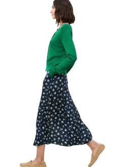Jupe longue marine à motifs floraux avec une coupe fluide