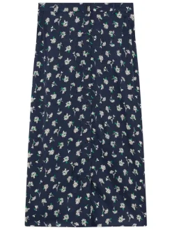 Jupe longue marine à motifs floraux avec une coupe fluide