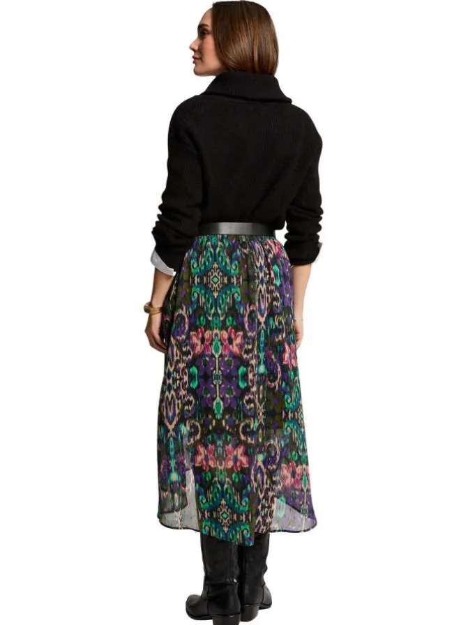 Jupe longue multicolore à imprimé arabesque et à taille élastiquée