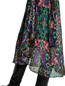 Jupe longue multicolore à imprimé arabesque et à taille élastiquée
