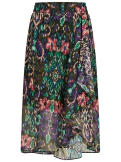 Jupe longue multicolore à imprimé arabesque et à taille élastiquée