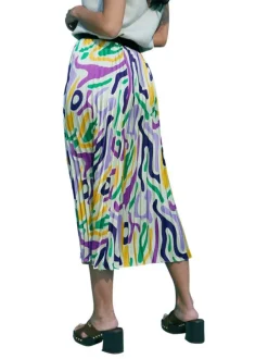 Jupe longue multicolore imprimée avec une coupe droite plissée