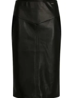 Jupe longue noire bi-matière coupe crayon avec fermeture zippée sur le côté