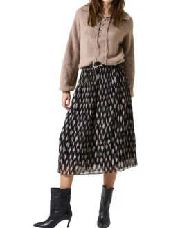 Jupe longue noir et taupe avec un imprimé de losanges abstraits