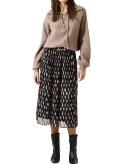 Jupe longue noir et taupe avec un imprimé de losanges abstraits
