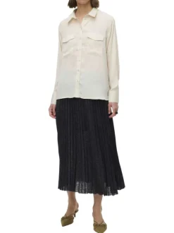 Jupe longue noire unie incrustée de fils lurex avec une taille élastiquée