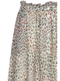 Jupe midi beige avec imprimé léopard coupe évasée fluide