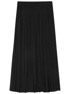 Jupe midi noire unie avec une coupe droite et un aspect plissé