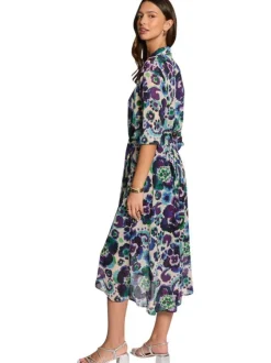Jupe mi-longue écrue à imprimé multicolore floral et à coupe droite fluide