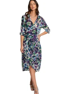 Jupe mi-longue écrue à imprimé multicolore floral et à coupe droite fluide